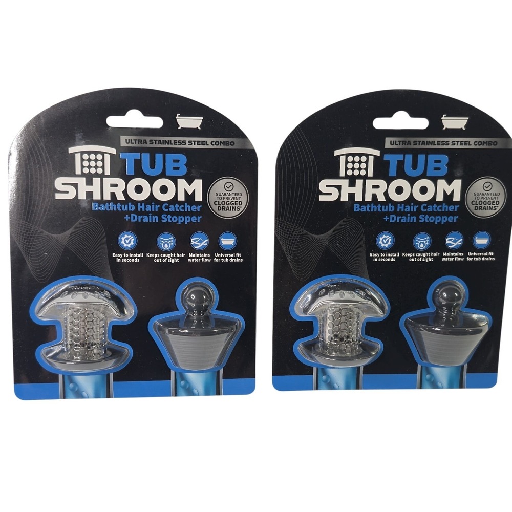 TubShroom Ultra Stainless Steel Bathtub Hair Catcher StopShroom Plug Combo Lot 2